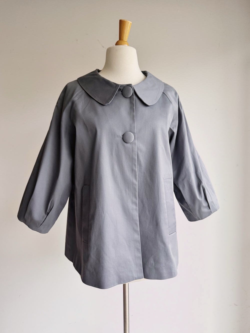 Live A Little Gray Peter Pan Collar Swing Jacket Cotton Size L